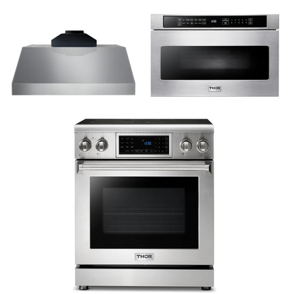 THOR Kitchen Package - 30" Electric Range, Range Hood, Microwave, AP-TRE3001-C-4