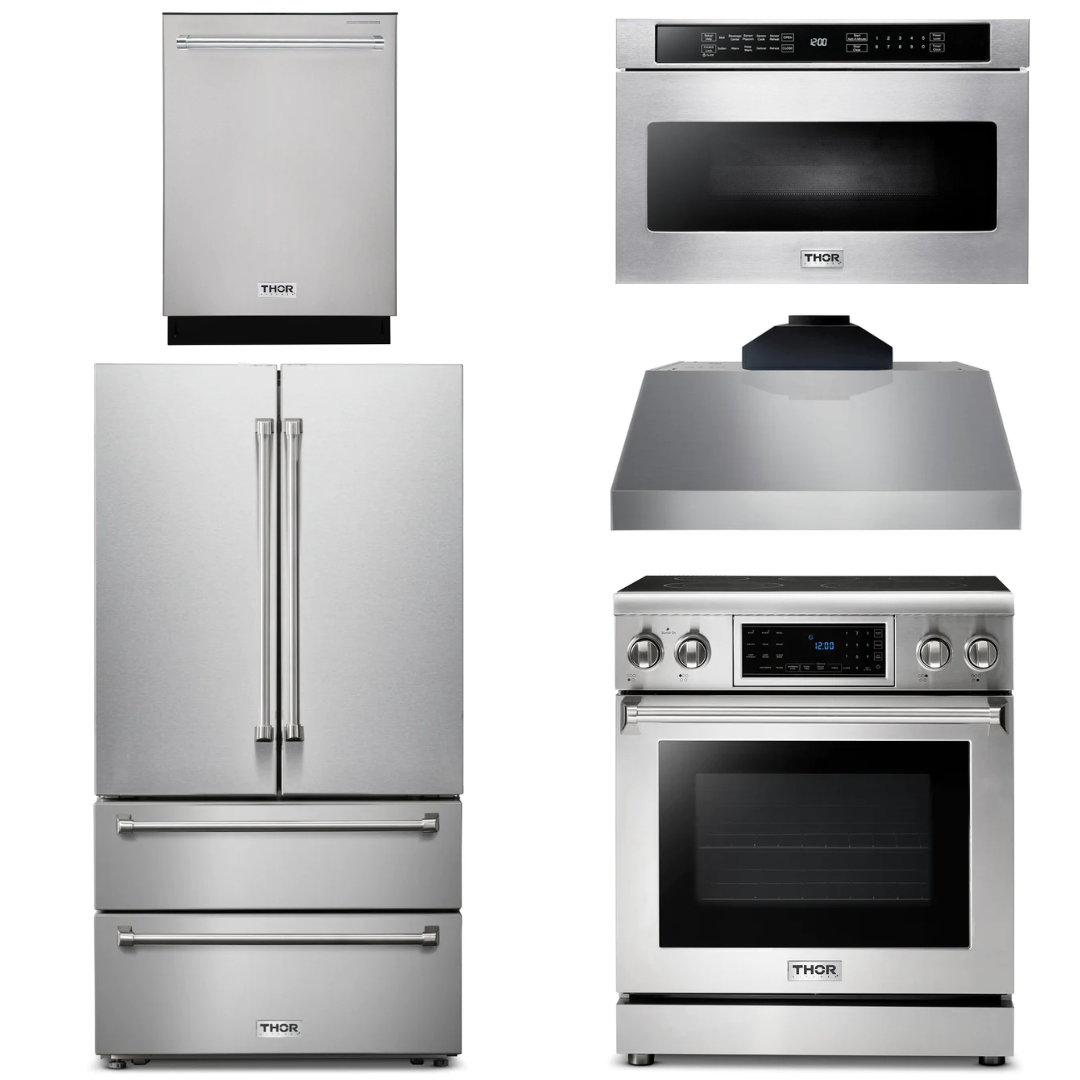 THOR Kitchen Package - 30" Electric Range, Range Hood, Microwave, Refrigerator, Dishwasher, AP-TRE3001-C-5