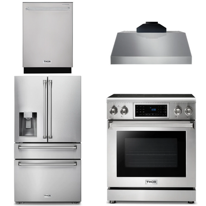 THOR Kitchen Package - 30" Electric Range, Range Hood, Refrigerator with Water and Ice Dispenser, Dishwasher, AP-TRE3001-C-7