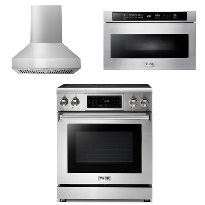 THOR Kitchen Package - 30" Electric Range, Range Hood, Microwave, AP-TRE3001-W-4