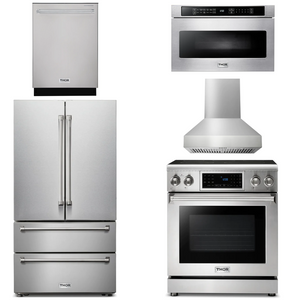 THOR Kitchen Package - 30" Electric Range, Range Hood, Microwave, Refrigerator, Dishwasher, AP-TRE3001-W-5