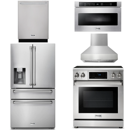 THOR Kitchen Package - 30" Electric Range, Range Hood, Microwave, Refrigerator with Water and Ice Dispenser, Dishwasher, AP-TRE3001-W-9