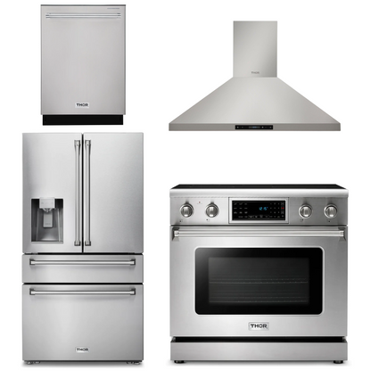 THOR Kitchen Package - 36" Electric Range, Range Hood, Refrigerator with Water and Ice Dispenser, Dishwasher,AP-TRE3601-10