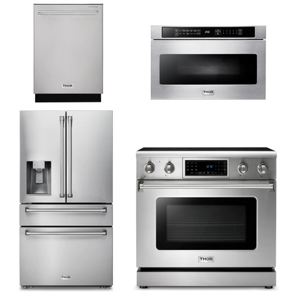 THOR Kitchen Package - 36" Electric Range, Microwave, Refrigerator with Water and Ice Dispenser, Dishwasher, AP-TRE3601-12