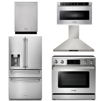 THOR Kitchen Package - 36" Electric Range, Range Hood, Microwave, Refrigerator with Water and Ice Dispenser, Dishwasher, AP-TRE3601-13