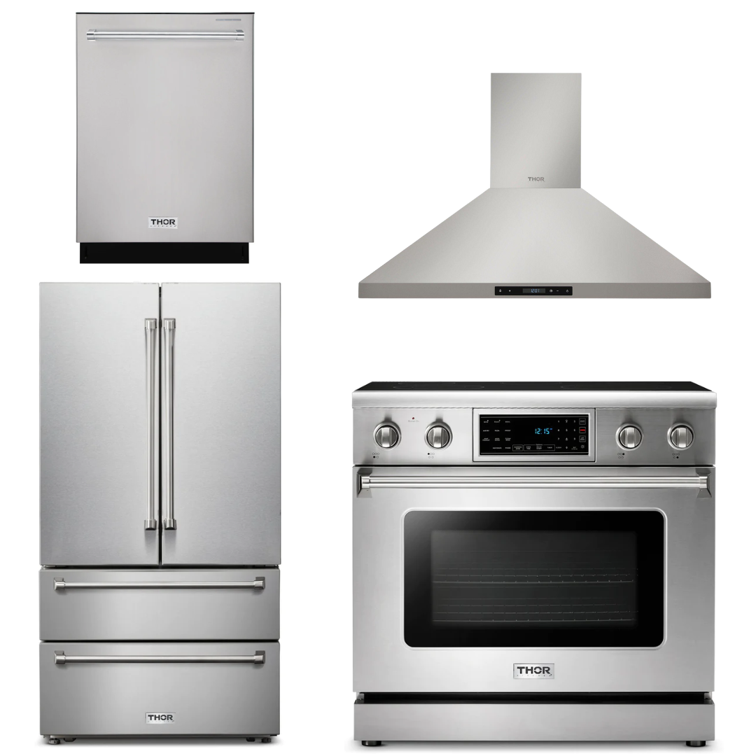 THOR Kitchen Package - 36" Electric Range, Range Hood, Refrigerator, Dishwasher, AP-TRE3601-3