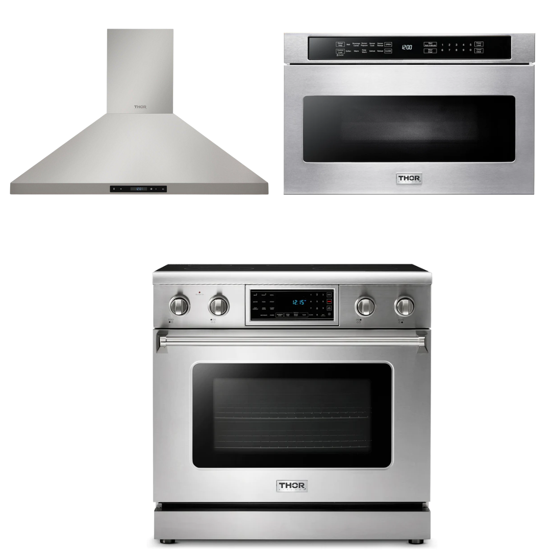 THOR Kitchen Package - 36" Electric Range, Range Hood, Microwave, AP-TRE3601-5