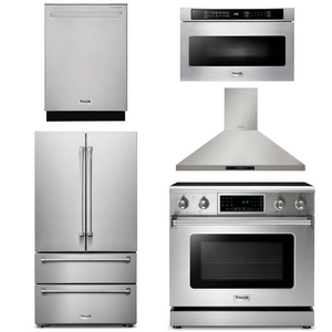 THOR Kitchen Package - 36" Electric Range, Range Hood, Microwave, Refrigerator, Dishwasher, AP-TRE3601-7
