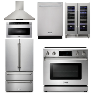 THOR Kitchen Package - 36" Electric Range, Range Hood, Microwave, Refrigerator, Dishwasher, Wine Cooler, AP-TRE3601-8