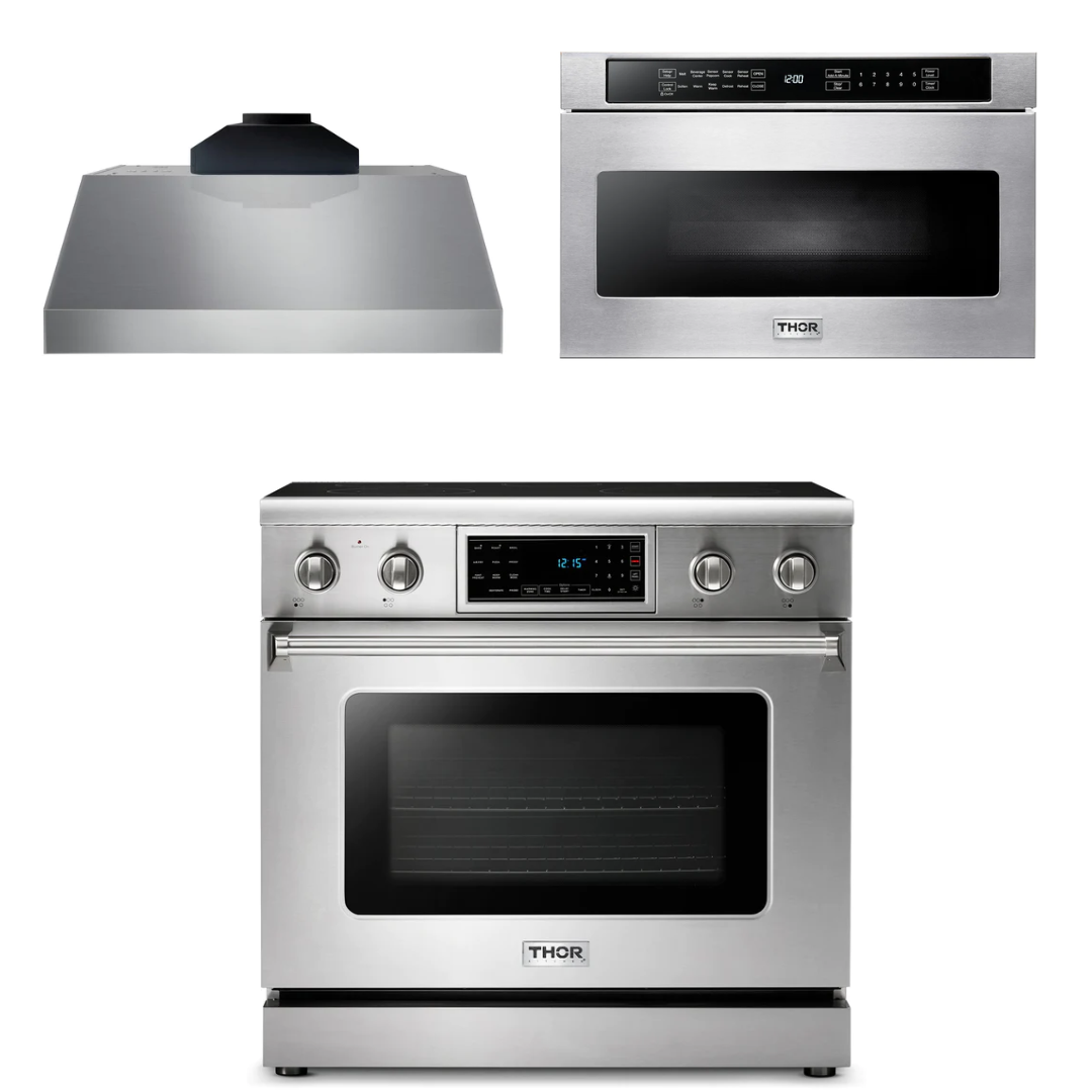 THOR Kitchen Package - 36" Electric Range, Range Hood, Microwave, AP-TRE3601-C-4