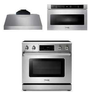 THOR Kitchen Package - 36" Electric Range, Range Hood, Microwave, AP-TRE3601-C-4