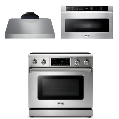 THOR Kitchen Package - 36" Electric Range, Range Hood, Microwave, AP-TRE3601-C-4