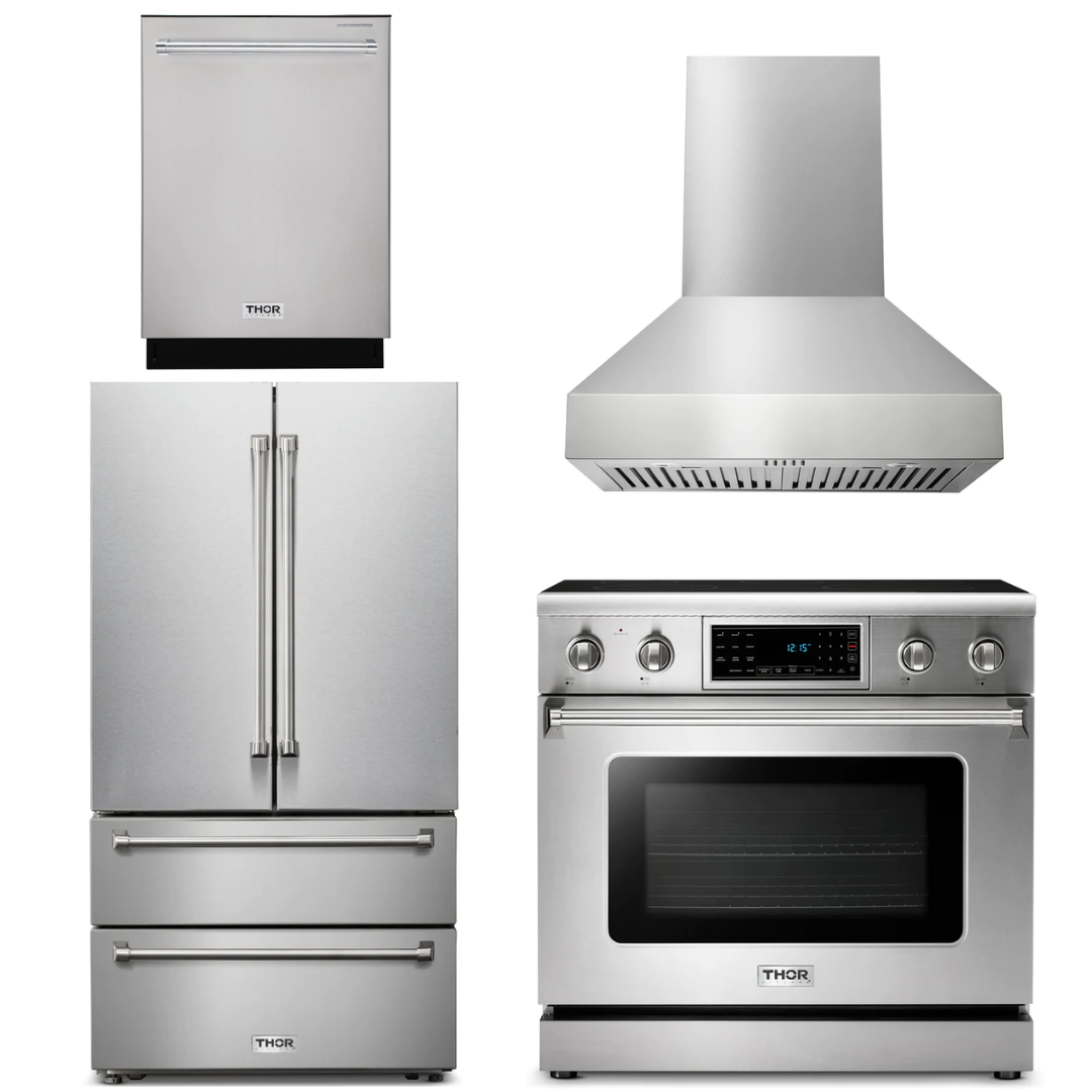 THOR Kitchen Package - 36" Electric Range, Range Hood, Refrigerator, Dishwasher, AP-TRE3601-W-2