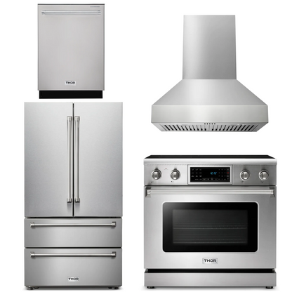 THOR Kitchen Package - 36" Electric Range, Range Hood, Refrigerator, Dishwasher, AP-TRE3601-W-2