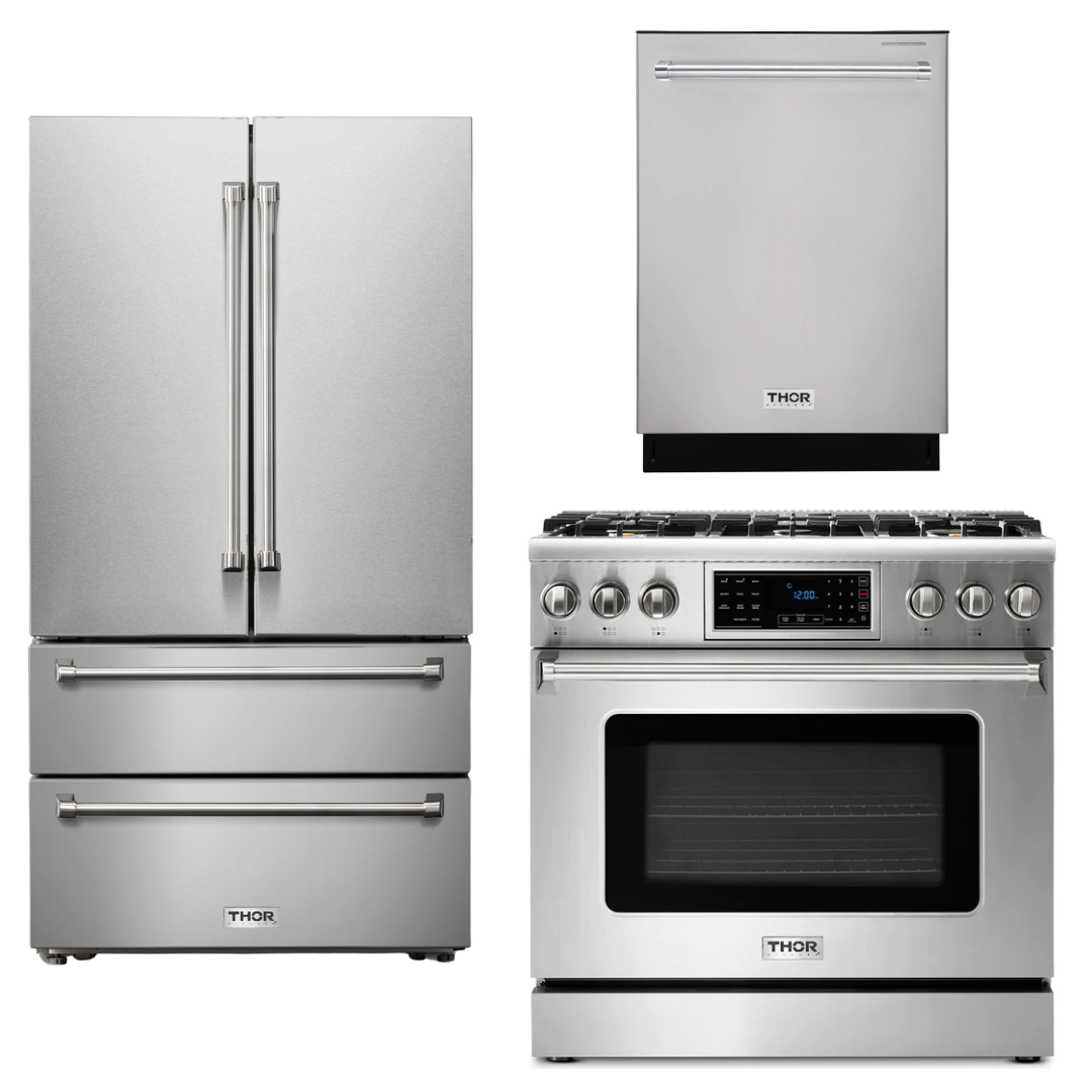 THOR Kitchen Package - 36" Gas Range, Refrigerator, Dishwasher, AP-TRG3601-2