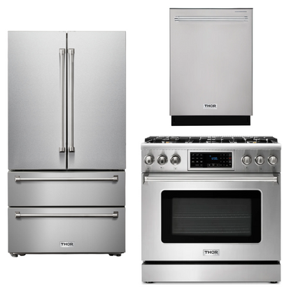 THOR Kitchen Package - 36" Gas Range, Refrigerator, Dishwasher, AP-TRG3601-2