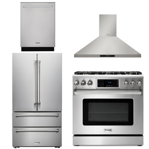 THOR Kitchen Package - 36" Gas Range, Range Hood, Refrigerator, Dishwasher, AP-TRG3601-3