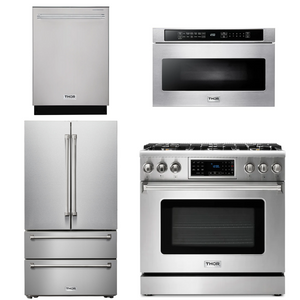 THOR Kitchen Package - 36" Gas Range, Microwave, Refrigerator, Dishwasher, AP-TRG3601-6