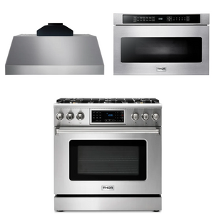 THOR Kitchen Package - 36" Gas Range, Range Hood, Microwave, AP-TRG3601-C-4