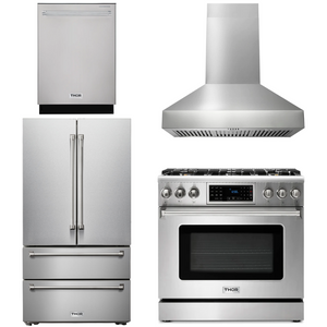 THOR Kitchen Package - 36" Gas Range, Range Hood, Refrigerator, Dishwasher, AP-TRG3601-W-2