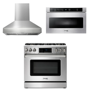 THOR Kitchen Package - 36" Gas Range, Range Hood, Microwave, AP-TRG3601-W-4