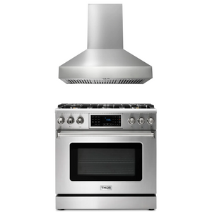 THOR Kitchen Package - 36" Gas Range, Range Hood, AP-TRG3601-W