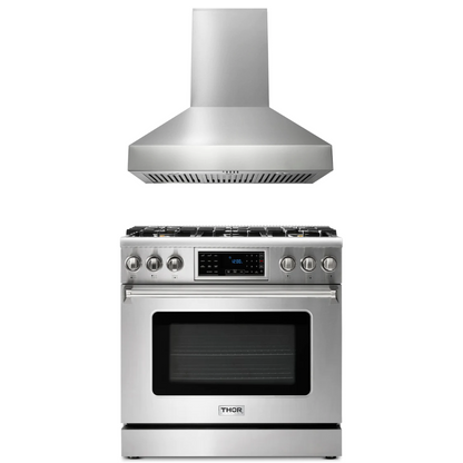THOR Kitchen Package - 36" Gas Range, Range Hood, AP-TRG3601-W