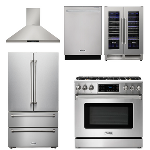 THOR Kitchen Package - 36" Propane Gas Range, Range Hood, Refrigerator, Dishwasher, Wine Cooler, AP-TRG3601LP-4