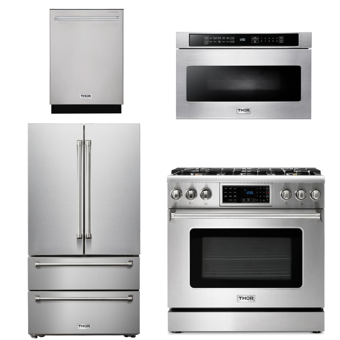 THOR Kitchen Package - 36" Propane Gas Range, Microwave, Refrigerator, Dishwasher, AP-TRG3601LP-6