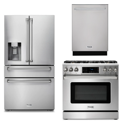 THOR Kitchen Package - 36" Propane Gas Range, Refrigerator with Water and Ice Dispenser, Dishwasher, AP-TRG3601LP-9