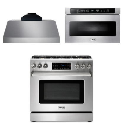 THOR Kitchen Package - 36" Propane Gas Range, Range Hood, Microwave, AP-TRG3601LP-C-4