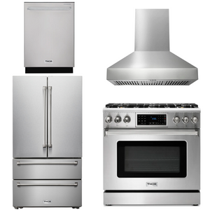 THOR Kitchen Package - 36" Gas Range, Range Hood, Refrigerator, Dishwasher, AP-TRG3601LP-W-2