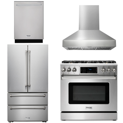 THOR Kitchen Package - 36" Gas Range, Range Hood, Refrigerator, Dishwasher, AP-TRG3601LP-W-2