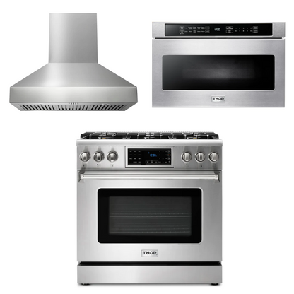THOR Kitchen Package - 36" Gas Range, Range Hood, Microwave, AP-TRG3601LP-W-4