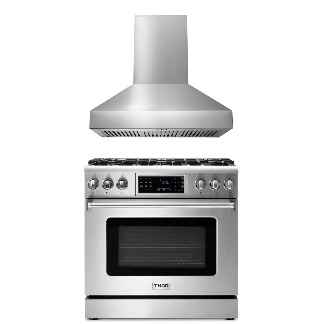 THOR Kitchen Package - 36" Gas Range, Range Hood, AP-TRG3601LP-W