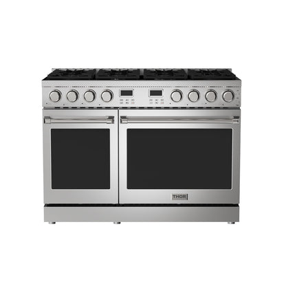 THOR Kitchen Contemporary 48" 7.6 cu. ft. Propane Gas Range with Convection Oven and 8 Sealed Burners in Stainless Steel, ARG48LP