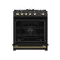 FORNO Espresso Leonardo 30" 5 cu. ft. Gas Range in Black with Antique Brass Handles, FFSGS1116-30BLK
