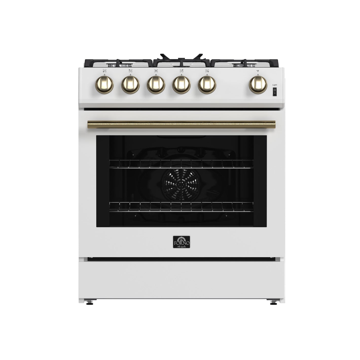 FORNO Espresso Leonardo 30" 5 cu. ft. Gas Range in White with Antique Brass Handles, FFSGS1116-30WHT
