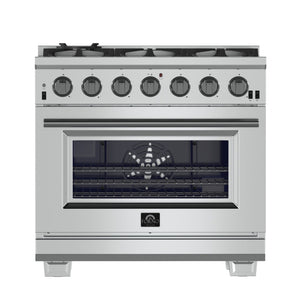 FORNO Capriasca 36" 5.36 cu. ft. Gas Range with 6 Italian Burners in Stainless Steel, FFSGS6260-36