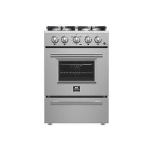FORNO Breno 24" 2.3 cu. ft. Freestanding Gas Range with 4 Sealed Burners, Storage Drawer and Air Fryer Kit in Stainless Steel, FFSGS6272-24