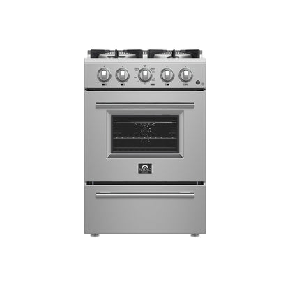 FORNO Breno 24" 2.3 cu. ft. Freestanding Gas Range with 4 Sealed Burners, Storage Drawer and Air Fryer Kit in Stainless Steel, FFSGS6272-24