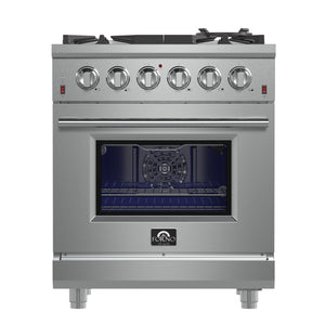 FORNO Massimo 30″ 4.32 cu. ft. Freestanding Gas Range with 5 Sealed Burners, Air Fryer Kit, Wok Support & Griddle in Stainless Steel , FFSGS6239-30