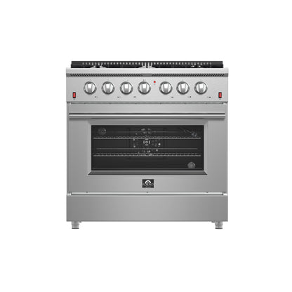 FORNO Galiano 36" 5.36 cu. ft. Gas Range with 6 Italian Burners in Stainless Steel, FFSGS6244-36