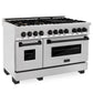 ZLINE Autograph 48" 6.0 cu. ft. Legacy Dual Fuel Range with 7 Burner Gas Cooktop and 2 Electric Ovens in Satin Stainless Steel and Matte Black Accents, RASZ-SN-48-MB