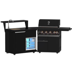 FORNO All’Aperto Outdoor Kitchen - 62,600 BTU BBQ with 3 Stainless-Steel Burners & Infrared Burners & Sink Module with Black Sintered Stone Countertops, Bar & Beverage Center