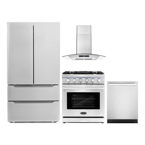 Cosmo Package - 30" Gas Range, Wall Mount Range Hood, Refrigerator with Ice Maker and Dishwasher, COS-4PKG-099