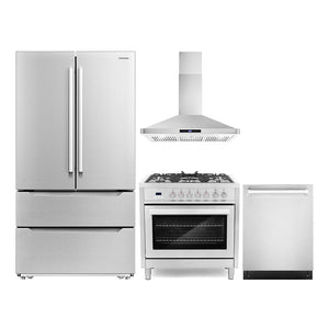 Cosmo Package - 36" Dual Fuel Range, Wall Mount Range Hood, Refrigerator with Ice Maker and Dishwasher, COS-4PKG-223