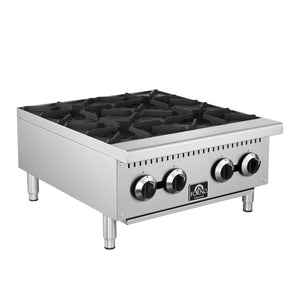 FORNO Commerciale 24" Gas Hot Plate, 4 Burners (100,000 BTU) with Cast Iron Grates and 430 Stainless Steel Body, FCMHP0079-24