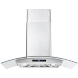 Cosmo 36" Ductless Wall Mount Range Hood in Stainless Steel with LED Lighting and Carbon Filter Kit for Recirculating