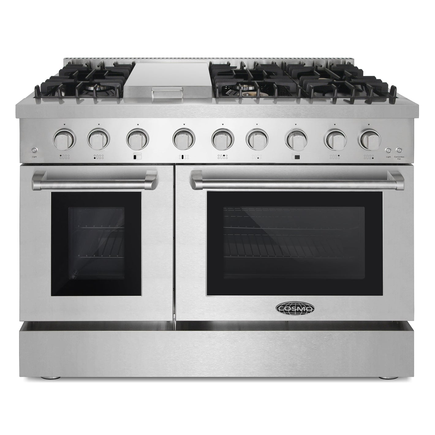 Cosmo Lumin 48" Coll 6.7 cu. ft. Double Oven Dual Fuel Range, 6 Burners, Convection Oven and Griddle in Stainless Steel, COS-DFRL486GK